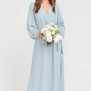Lady Long Sleeve Wrap Dress Silver Sage Crisp